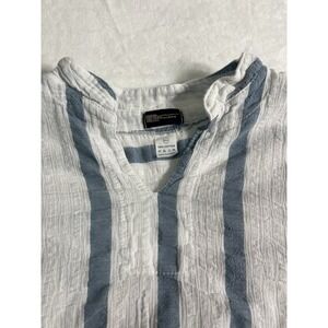 Grimani Men's XXL Blue White Striped Crinkle Cotton Short Sleeve Button-Up Shirt